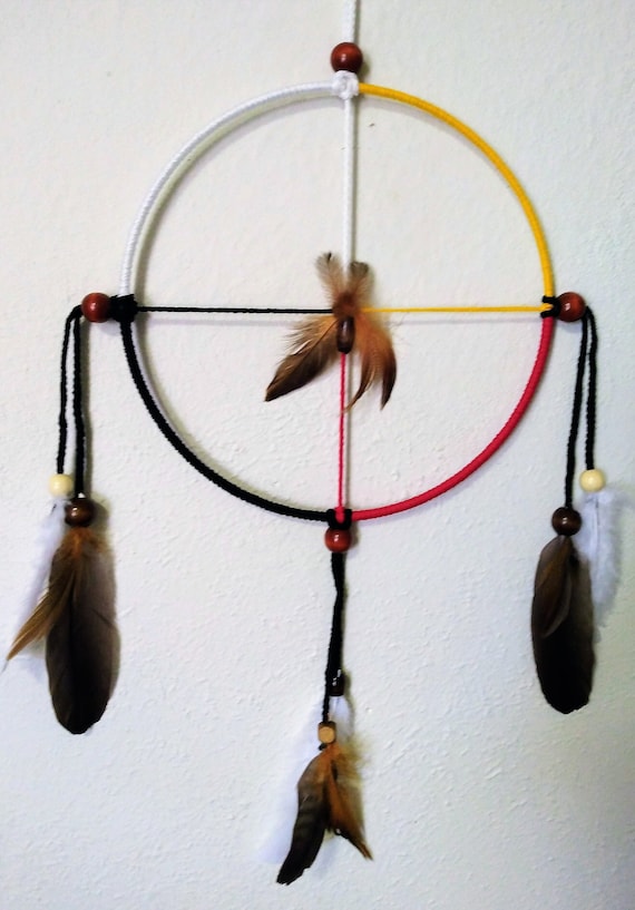 Dark Bead Native American Medicine Wheel, Beads Feathers Medicine Wheel, Native American Art, Dream Catchers, Native American Decor