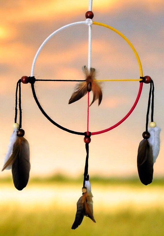 Dark Bead Native American Medicine Wheel, Beads Feathers Medicine Wheel, Native American Art, Dream Catchers, Native American Decor