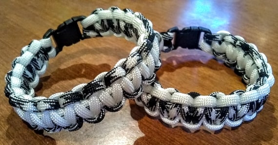550 Paracord Harmony Collection, Black and White Bracelet, Black and White Jewelry, Ex Small to Ex Large Sizes, Survival Products