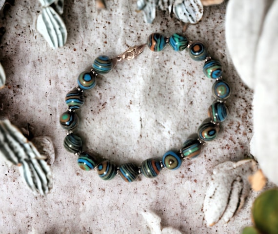 Blue Malachite Stone Bracelet, Beaded Bracelet, Beautiful Jewelry, Gifts for Everyone, Malachite Stone Beads