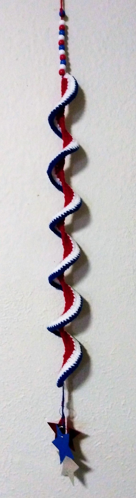 Crocheted Wind Spinner, Patriotic Yard Art, Spring Decor, Garden Wind Spinner, Patio Decor, Gift