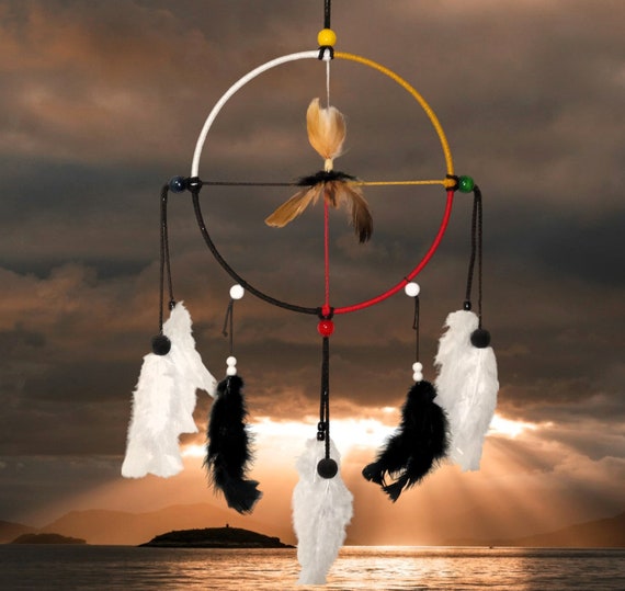 Black and White Native American Medicine Wheel, Beaded Art, Native American Art, Sacred Wheel Art, Native American Gifts
