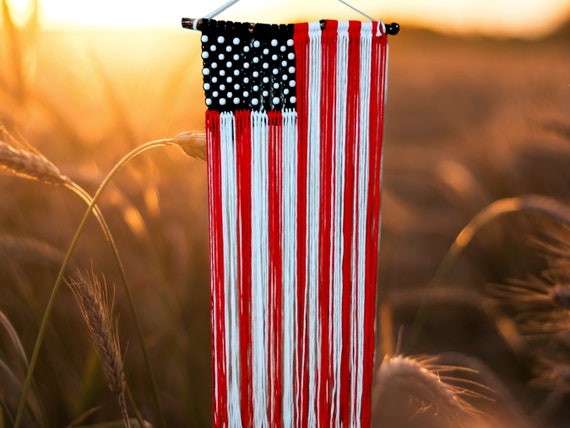 REDUCED: Flag Gifts, Patriotic Gifts, American Flag Macrame, American Flag Home Decor, Macrame Flag Wall Hanging, Macrame Gifts