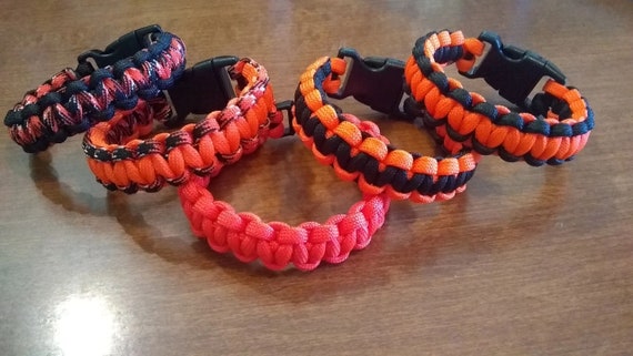 Paracord Orange and Black Bracelets, Extra Small to Extra Large, Survival Bracelet, Paracord Gifts