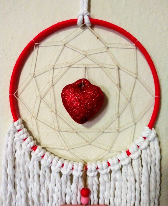 Bohemian Red Heart Dream Catcher, Valeninte's Dream Catcher, Live, Laugh, Love Decor, Glittery Red Heart Gift, Gifts for Anyone