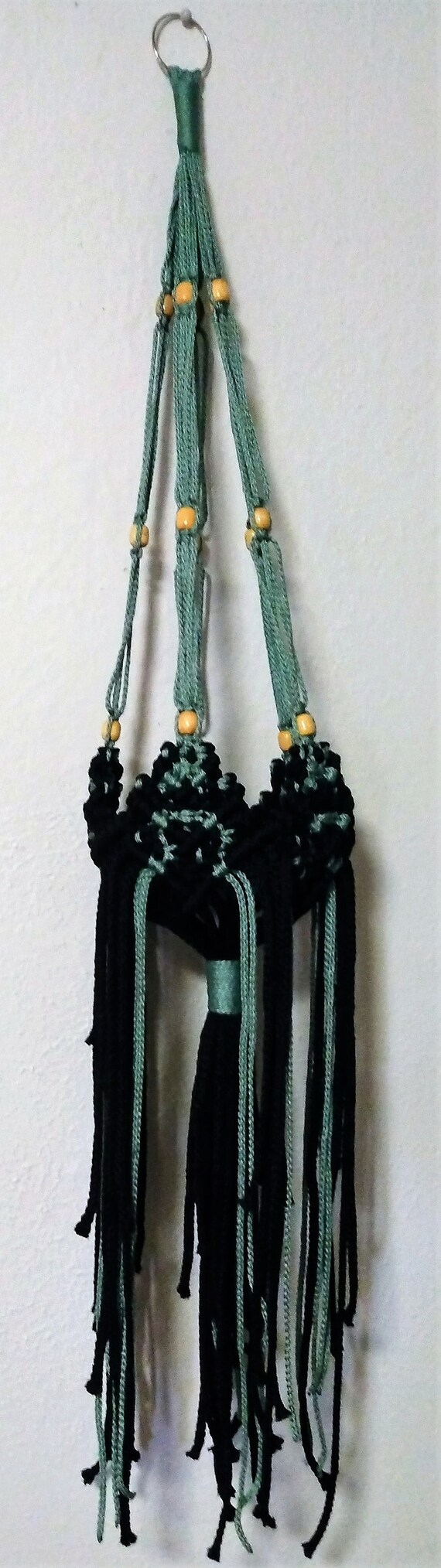 Boho Plant Hanger, Black and Mint, Macrame Plant Hanger, Elegant Plant Hanger, Potted Plant Hanger
