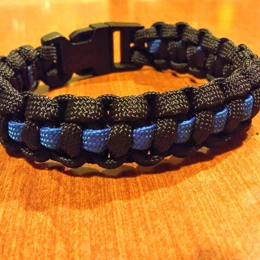 550 Paracord Thin Blue Line Bracelet, Police Support, Ex Small to Ex