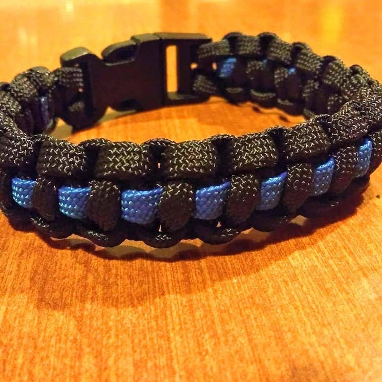 Paracord Thin Blue Line Bracelet, Police Support, Ex Small to Ex