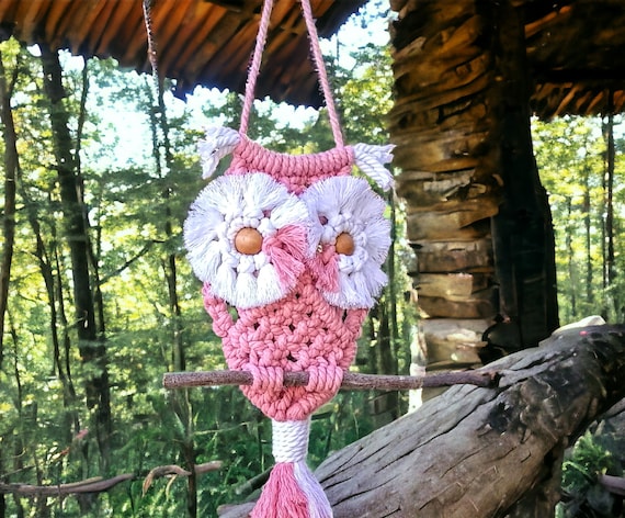 Owls, Boho Pink Owl Wall Decor, Macrame Owl, Bohemian Owl Home Decor, Owl Wall Hanging, Owl Decor, Housewarming Gifts