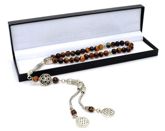 Tiger Eye Stone Prayer Beads, Turkish Worry Beads, Islamic Rosary