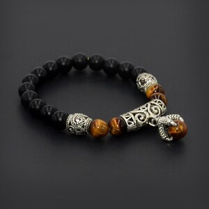Elegante pulsera de ónix mate con garras de águila y ojo de tigre / pulsera de piedras preciosas / pulsera curativa / pulsera calmante (BILLETERA ÉTNICA GRATIS)
