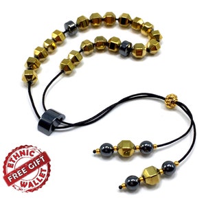 Greek KOMBOLOI, Worry Beads, Anxiety Beads, Relaxing Beads, Stress Beads, Greek Begleri (Gold Hematite Hexagon Beads - 9 mm, 19 Beads)