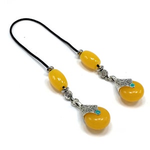 KOMBOLOI, Greek Begleri, Rosary, Worry Beads, Anxiety Beads, Relaxing Beads, Stress Beads (Tibetan Style Teardrop Resin Dark Yellow Beads )