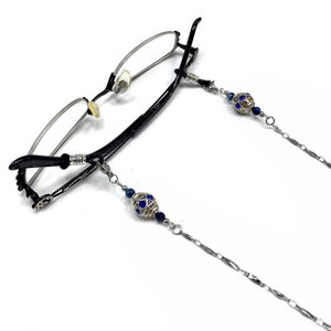 Eyeglass Chains, Eyewear Retainer, Eyeglass Strap Holder, Eyeglass Necklace, Women Eyeglass Chain (Blue European Rhinestone Beads Design)