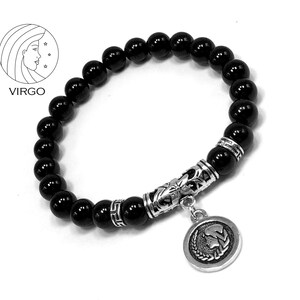 VIRGO ZODIAC- Healing Gemstone Bracelets According to Zodiac Series -8 mm Black Obsidian Beads- Astrology Healing Stress Relief Bracelets