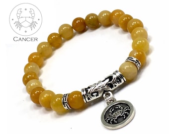 CANCER ZODIAC Healing Gemstone Bracelets According to Zodiac Series -8 mm Yellow Jade Beads- Astrology Healing Stress Relief Bracelets