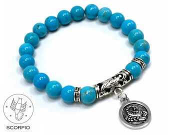 SCORPIO ZODIAC Healing Gemstone Bracelets According to Zodiac Series -8 mm Turquoise Stone Beads- Astrology Healing Stress Relief Bracelets