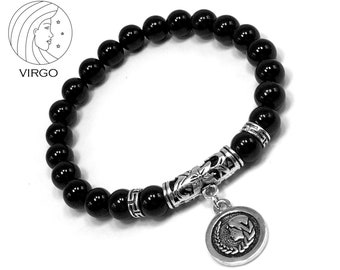 VIRGO ZODIAC- Healing Gemstone Bracelets According to Zodiac Series -8 mm Black Obsidian Beads- Astrology Healing Stress Relief Bracelets