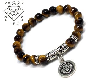 LEO ZODIAC Healing Gemstone Bracelets According to Zodiac Series -8 mm Tiger Eye Stone Beads- Astrology Healing Stress Relief Bracelets