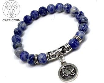 CAPRICORN ZODIAC Healing Gemstone Bracelets According to Zodiac Series -8 mm Blue Spot Beads- Astrology Healing Stress Relief Bracelets
