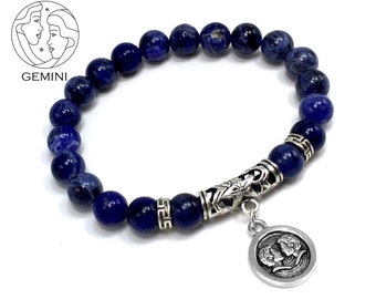 GEMINI ZODIAC Healing Gemstone Bracelets According to Zodiac Series -8 mm Sodalite Stone Beads- Astrology Healing Stress Relief Bracelets