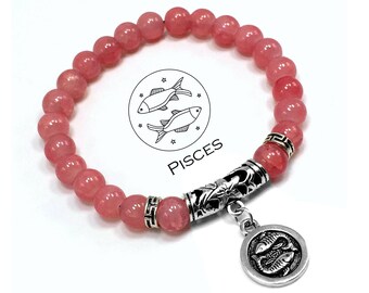 PISCES ZODIAC Healing Gemstone Bracelets According to Zodiac Series -8 mm Rose Quartz Beads- Astrology Healing Stress Relief Bracelets