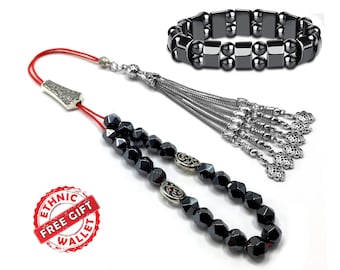 KOMBOLOI griego, Rosario, Cuentas de preocupación, Cuentas de ansiedad, Cuentas relajantes, Cuentas de estrés, Begleri (Hematita negra facetada 8mm 21 cuentas y pulsera)