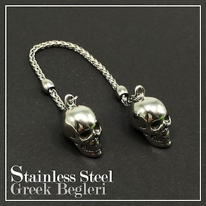 Greek KOMBOLOI, Begleri, Greek Worry Beads, Anxiety Beads, Relaxing Beads, Stress Relief Relaxation Beads, Rosary (Stainless Steel Skull)
