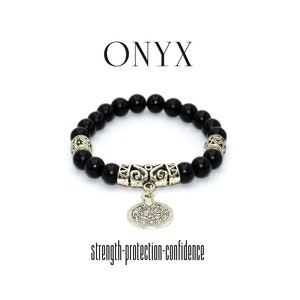 Pulsera de piedra de ónix con patrón de tugra / pulsera de piedra preciosa / pulsera de curación / pulsera calmante / (GRATIS MONEDRERO DE ORIGEN ÉTNICO)