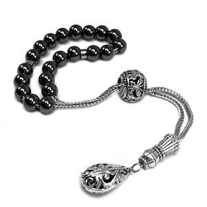 Greek KOMBOLOI, Greek Rosary, Worry Beads, Anxiety Beads, Relaxing Beads, Stress Relief Relaxation, Kompoloi (Black Hematite 8 mm 21 Beads)