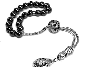 Greek KOMBOLOI, Greek Rosary, Worry Beads, Anxiety Beads, Relaxing Beads, Stress Relief Relaxation, Kompoloi (Black Hematite 8 mm 21 Beads)