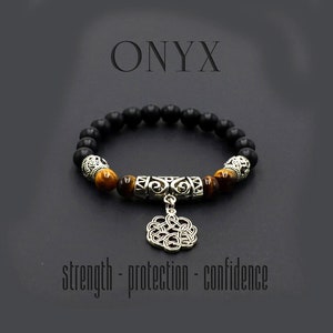 Patrón Celta Ónix / Pulsera Ojo de Tigre / Pulsera Curativa / Pulsera Calmante (MONEDERO ÉTNICO GRATIS)