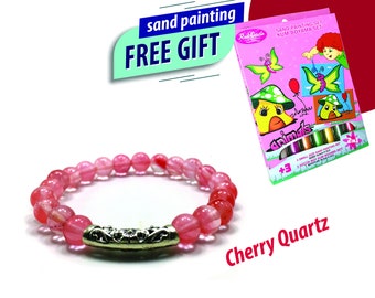 KIDS BRACELET, Cherry Quartz 6 mm Kid's Protection Bracelet, Kid's Healing Energy Crystal Jewelry, Kids Gems Bracelet (Sand Painting Gift)