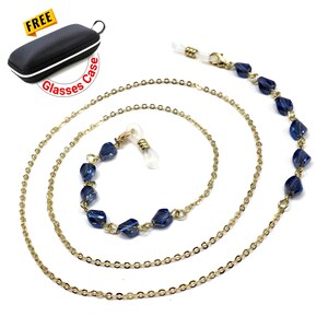 FREE Eyeglass Case Light Blue CRYSTAL Beaded Eyeglass Chain, Eyewear Retainer Eyeglass Strap Holder Eyeglass Necklace Women Eyeglass Chain image 5