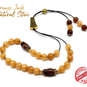 Greek KOMBOLOI, Greek Rosary, Worry Beads, Anxiety Beads, Relaxing Beads, Stress Beads, Greek Begleri (Orange Jade Stone - 8 mm, 21 Beads)