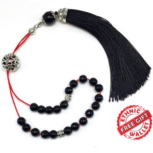 Greek KOMBOLOI, Rosary, Worry Beads, Anxiety Beads, Relaxing Beads, Stress Beads, Greek Gift, Begleri (Black Agate Stone -8 mm 21 Beads)