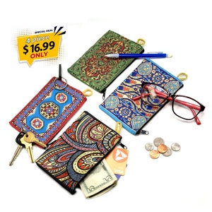 Monedero versátil estampado auténtico, estuche tejido con cremallera, estuche para llavero, monedero, monedero de cadera, monedero de maquillaje para mujer, -M6-