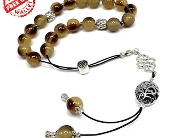 Greek KOMBOLOI, Worry Beads, Anxiety Beads, Relaxing Beads, Stress Relief Relaxation (Saddle Brown -12 mm- 19 Big Beads)