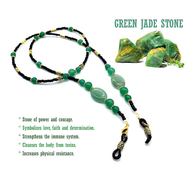 Eyeglass Chains, Eyewear Retainer, Eyeglass Strap Holder, Eyeglass Lanyard, Eyeglass Necklace, Women Eyeglass Chain GreenJade Beads Design afbeelding 1