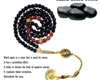 Black & Red Agate Stone Muslim Prayer Beads, Tesbih, Muslim Tasbih, Tasbeeh, Misbaha, Masbaha, Subha, Rosary, Worry Beads (8 mm 99 Beads)