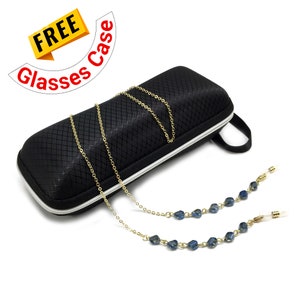 FREE Eyeglass Case Light Blue CRYSTAL Beaded Eyeglass Chain, Eyewear Retainer Eyeglass Strap Holder Eyeglass Necklace Women Eyeglass Chain image 1