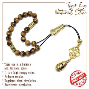 Tiger Eye Stone Greek KOMBOLOI, Rosary, Worry Beads, Anxiety Beads, Relaxing Beads, Stress Beads, Begleri, Greek Gift -M2- (8 mm-21 Beads)