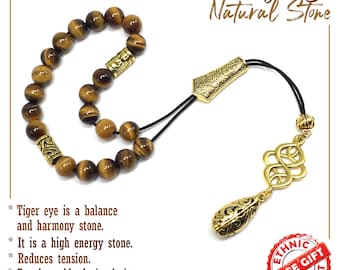 Tiger Eye Stone Greek KOMBOLOI, Rosary, Worry Beads, Anxiety Beads, Relaxing Beads, Stress Beads, Begleri, Greek Gift -M2- (8 mm-21 Beads)