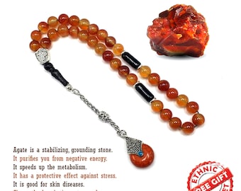 Red Agate Stone Tesbih, Worry Beads, Muslim Prayer Beads, Tasbih, Tasbeeh, Misbaha, Subha, Rosary, Muslim Prayer Beads (8mm 33 Beads)