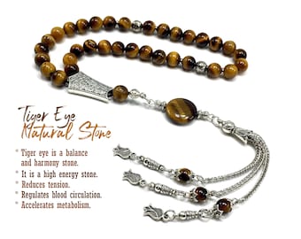 Cuentas de piedra de ojo de tigre para la preocupación, tasbih de oración, rosario musulmán