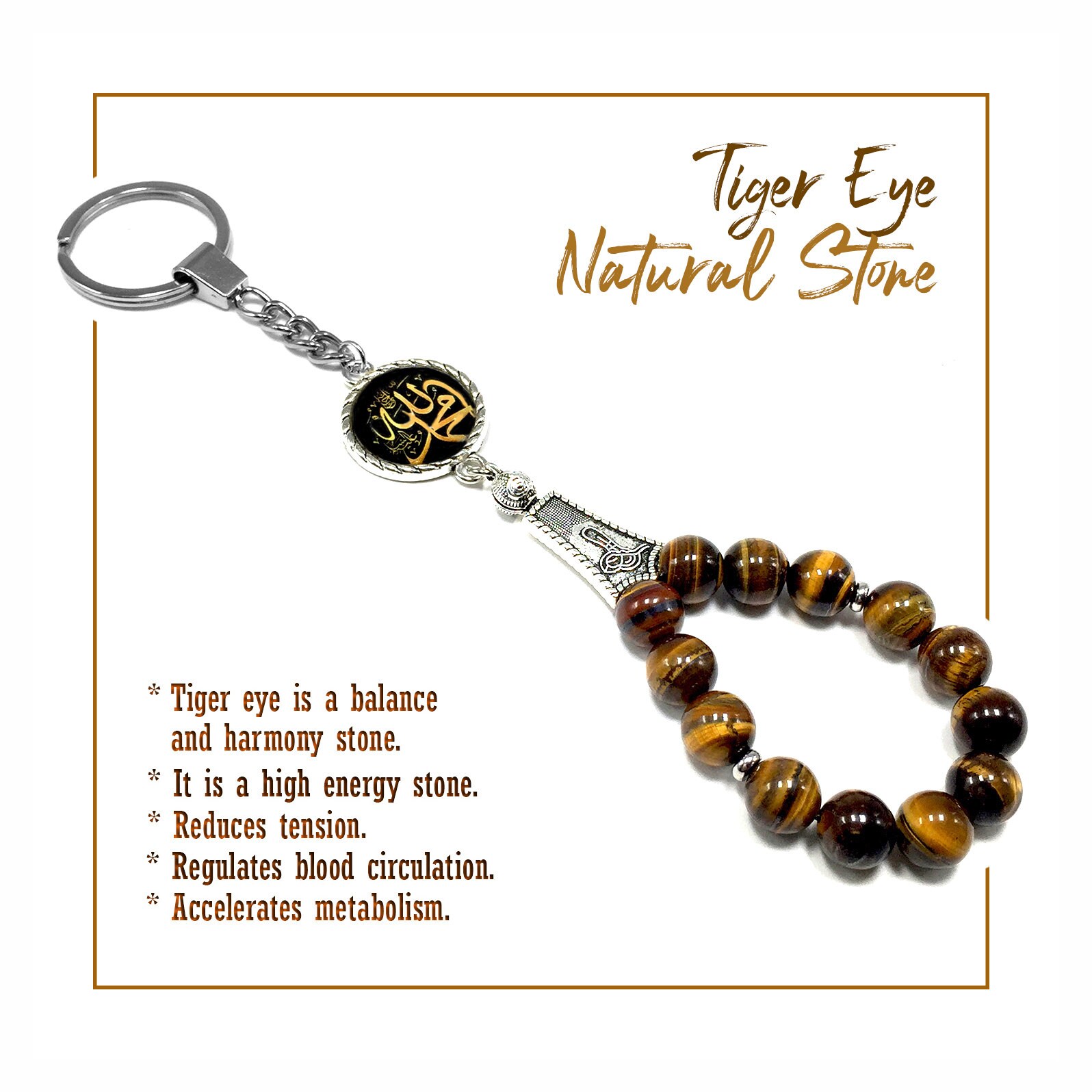 Tiger Eye Stone Keychain Prayer Beads and Tiger Eye Bracelet