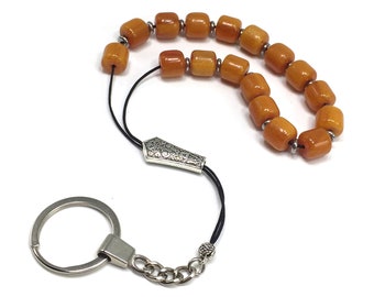 Greek KOMBOLOI, Rosary, Worry Beads, Anxiety Beads, Relaxing Beads, Stress Beads, Begleri (Dark Yellow Wavy Resin Drum -11 mm- 19 Big Beads)