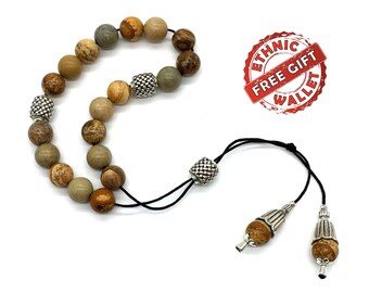 Greek KOMBOLOI, Rosary, Worry Beads, Anxiety Beads, Relaxing Beads, Stress Beads, Begleri, Greek Gift (Picture Jasper Stone 10 mm, 19 Beads)