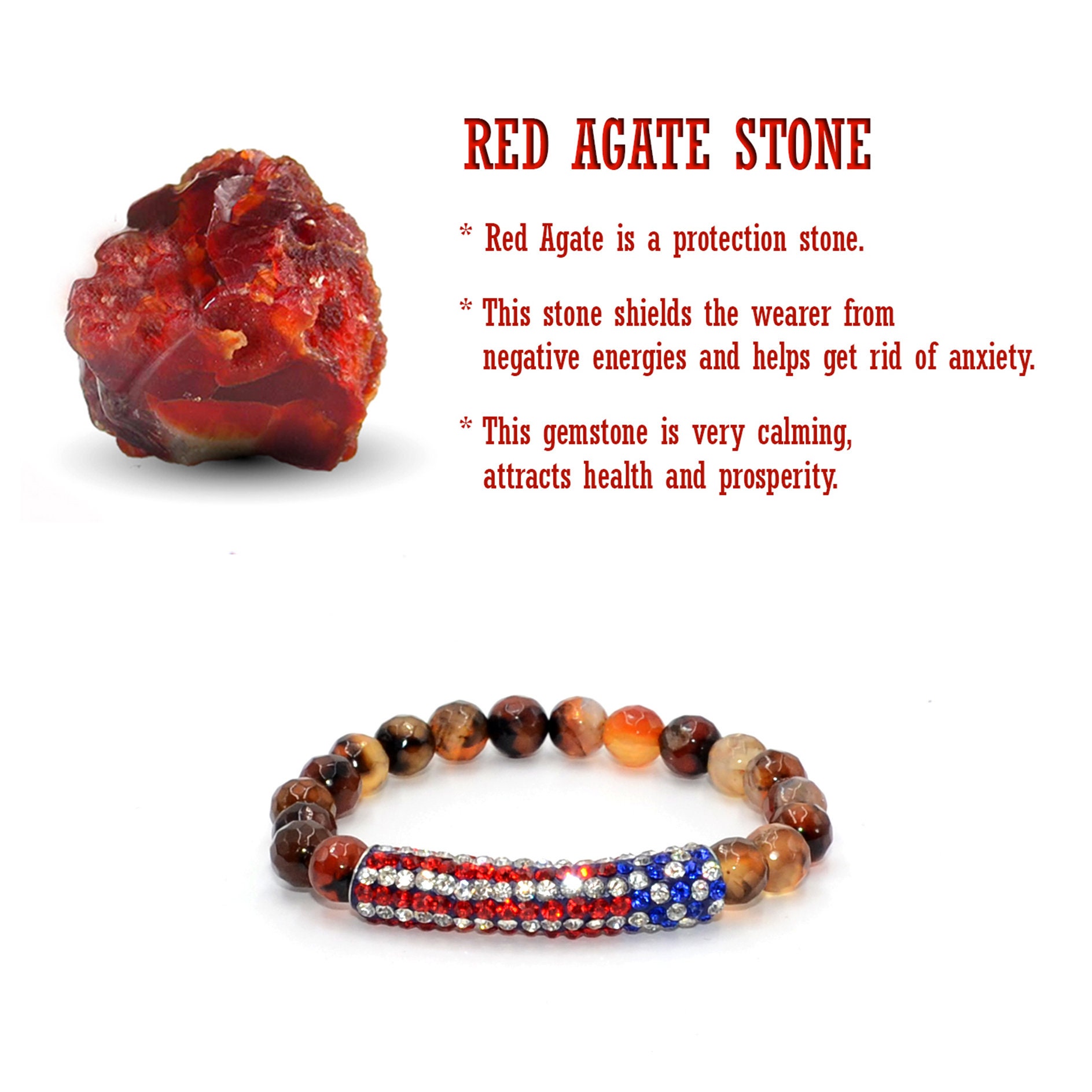 Red Agate Stone Metal Bracelet - Ulkaloka