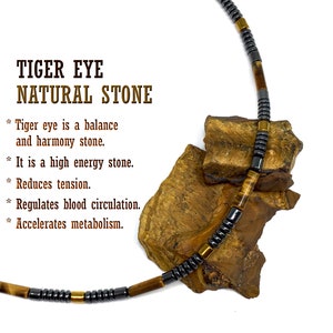 Healing Stress Anxiety Meditation Grounding Energy Metaphysical Gemstone Mens Necklace (Tiger Eye & Hematite -4 mm- Stone Tube Beads)